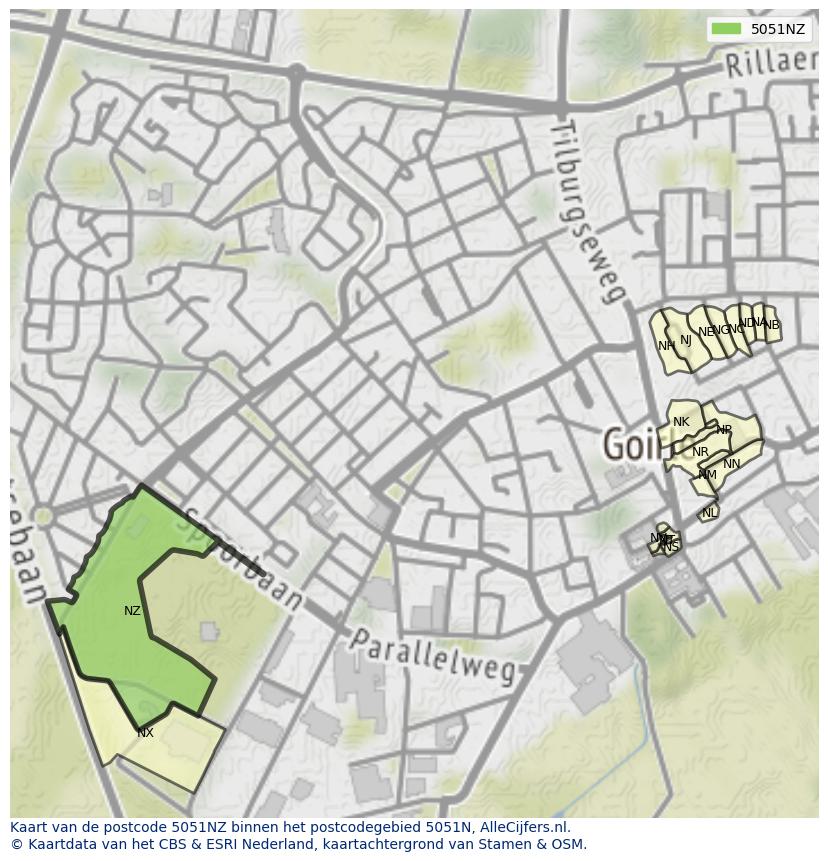 Afbeelding van het postcodegebied 5051 NZ op de kaart.