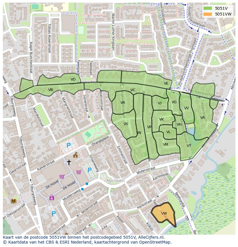 Afbeelding van het postcodegebied 5051 VW op de kaart.