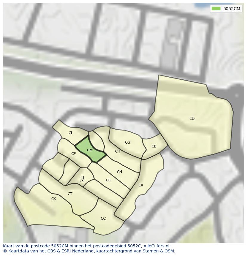 Afbeelding van het postcodegebied 5052 CM op de kaart.