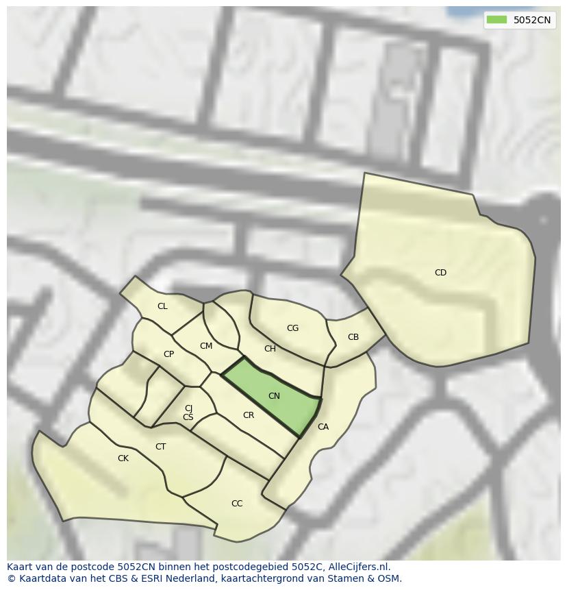 Afbeelding van het postcodegebied 5052 CN op de kaart.