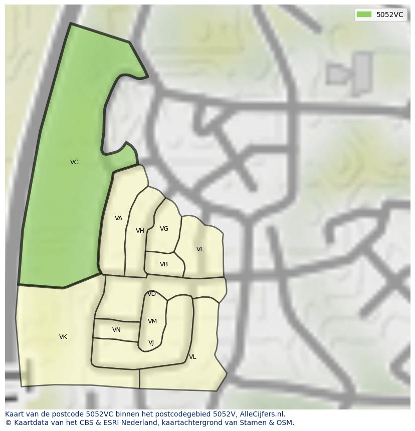 Afbeelding van het postcodegebied 5052 VC op de kaart.