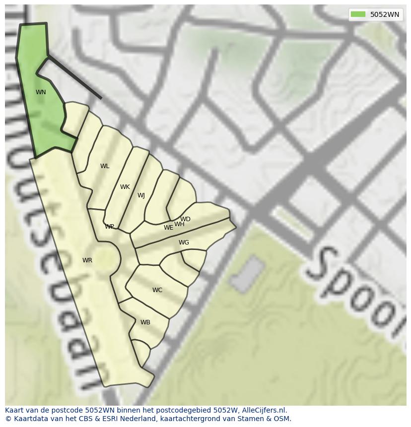 Afbeelding van het postcodegebied 5052 WN op de kaart.