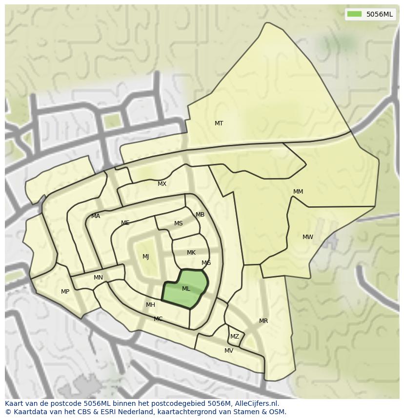 Afbeelding van het postcodegebied 5056 ML op de kaart.