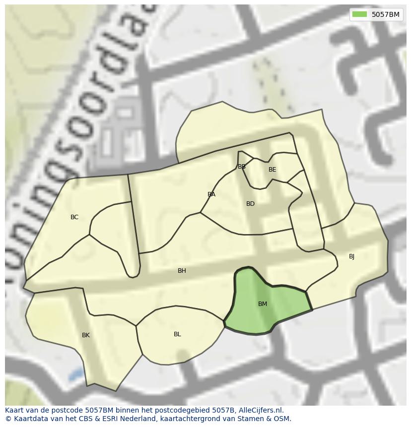 Afbeelding van het postcodegebied 5057 BM op de kaart.