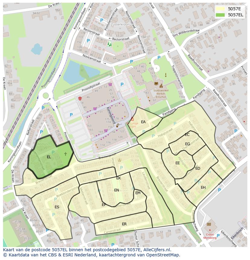 Afbeelding van het postcodegebied 5057 EL op de kaart.