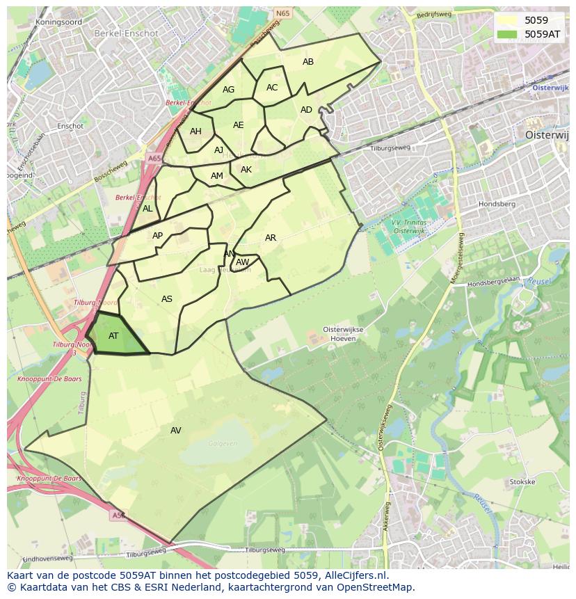 Afbeelding van het postcodegebied 5059 AT op de kaart.