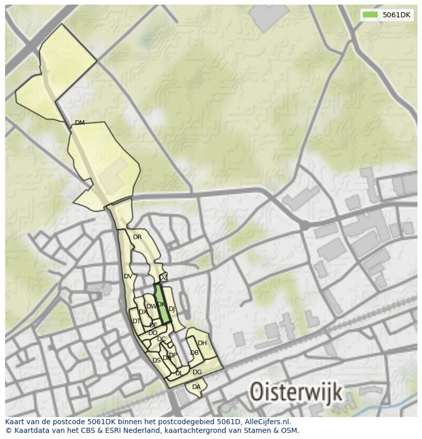 Afbeelding van het postcodegebied 5061 DK op de kaart.