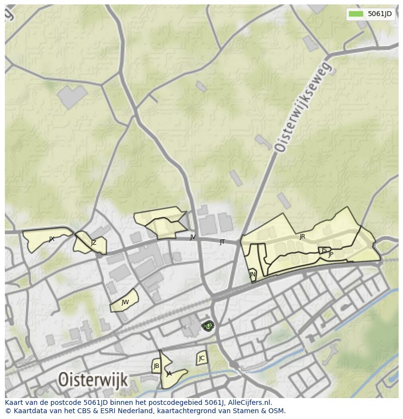 Afbeelding van het postcodegebied 5061 JD op de kaart.
