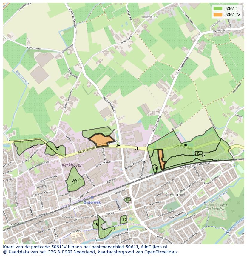 Afbeelding van het postcodegebied 5061 JV op de kaart.