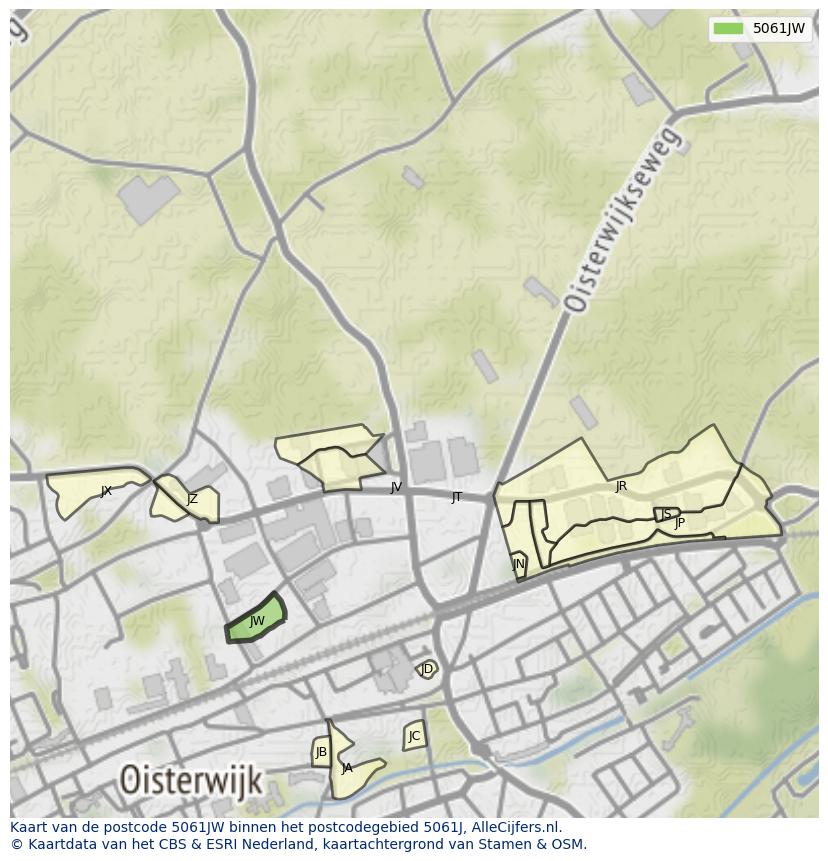 Afbeelding van het postcodegebied 5061 JW op de kaart.