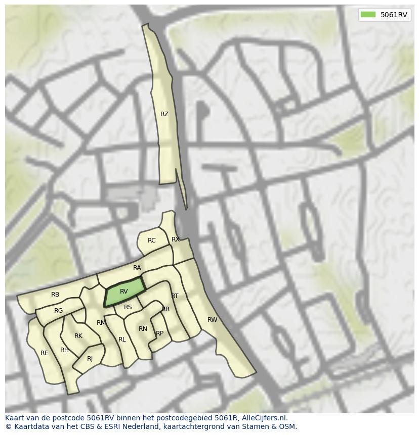 Afbeelding van het postcodegebied 5061 RV op de kaart.