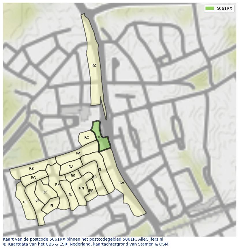 Afbeelding van het postcodegebied 5061 RX op de kaart.
