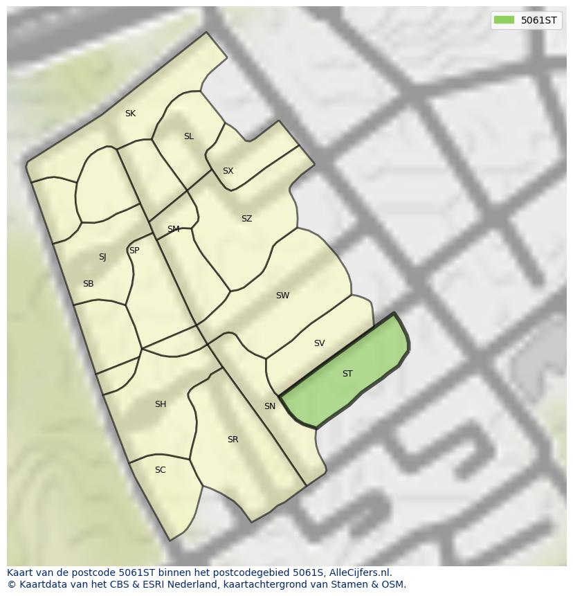 Afbeelding van het postcodegebied 5061 ST op de kaart.