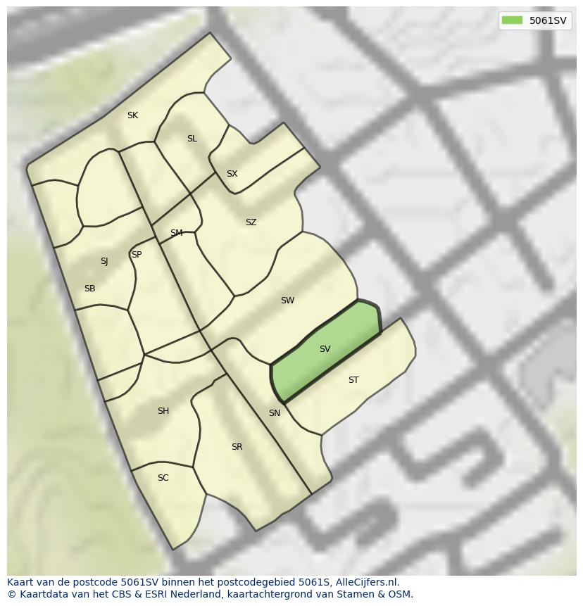 Afbeelding van het postcodegebied 5061 SV op de kaart.