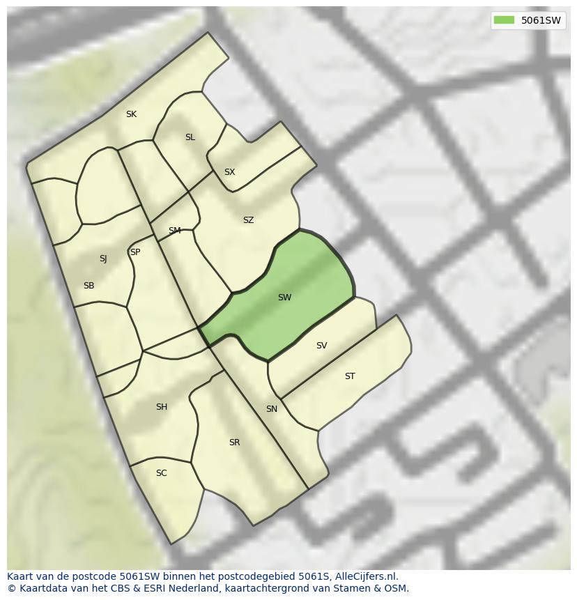 Afbeelding van het postcodegebied 5061 SW op de kaart.