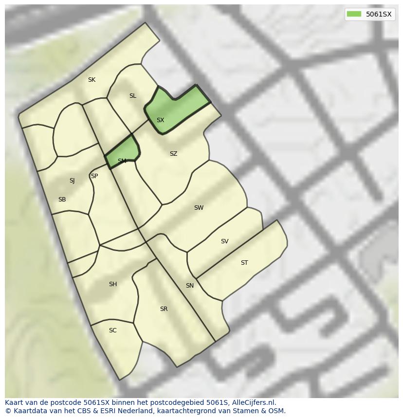 Afbeelding van het postcodegebied 5061 SX op de kaart.