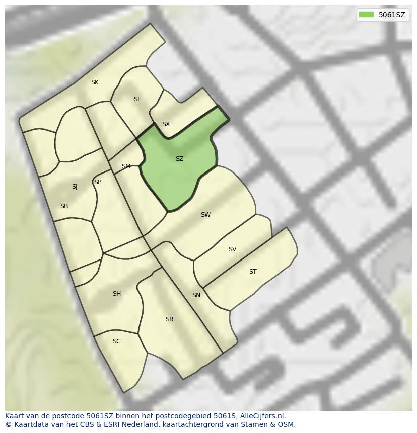 Afbeelding van het postcodegebied 5061 SZ op de kaart.