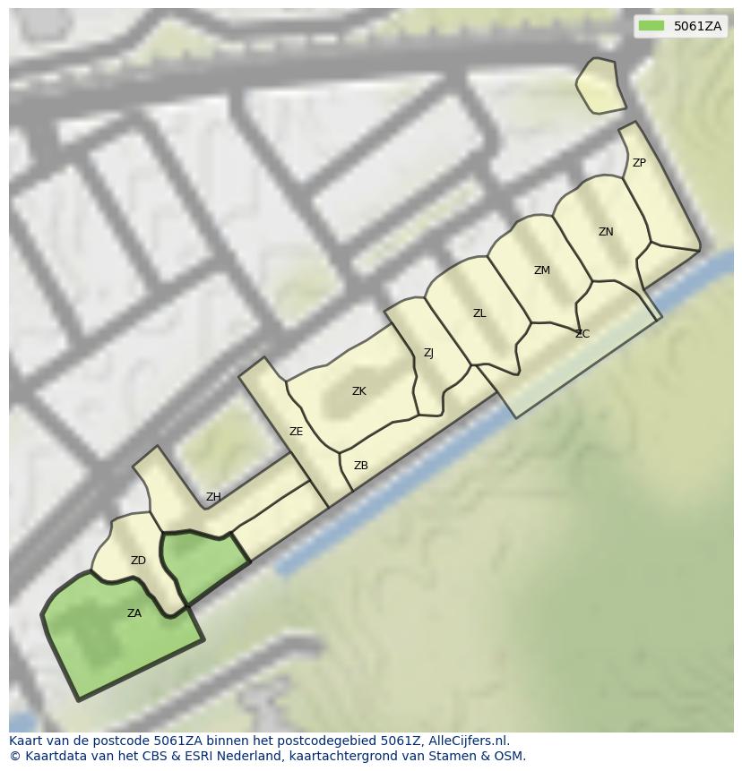 Afbeelding van het postcodegebied 5061 ZA op de kaart.