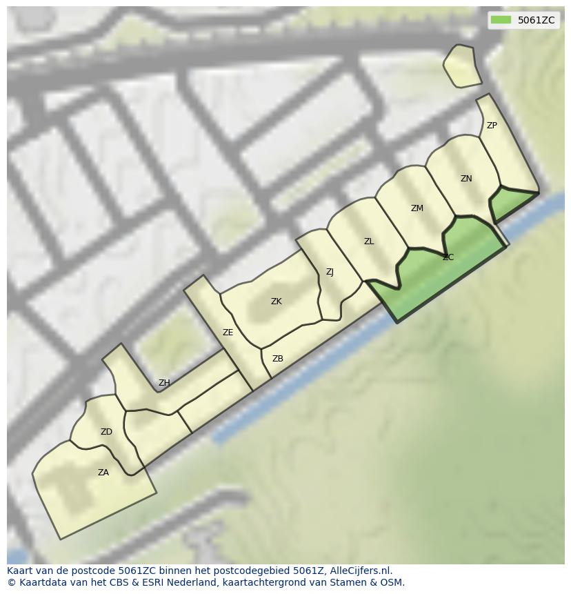 Afbeelding van het postcodegebied 5061 ZC op de kaart.