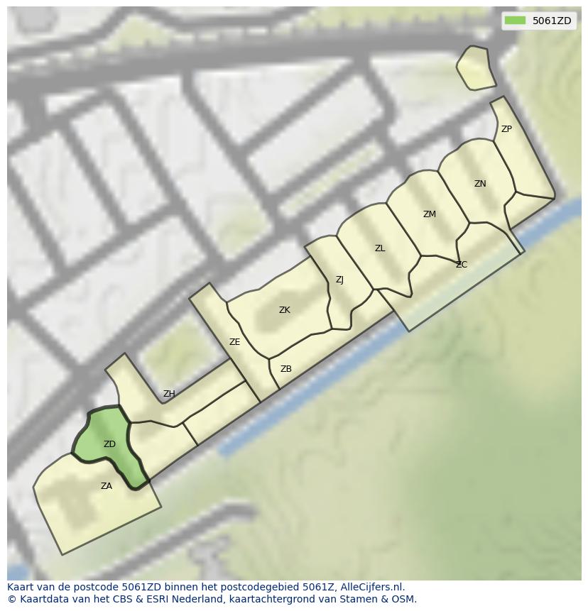 Afbeelding van het postcodegebied 5061 ZD op de kaart.