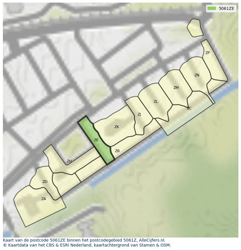 Afbeelding van het postcodegebied 5061 ZE op de kaart.