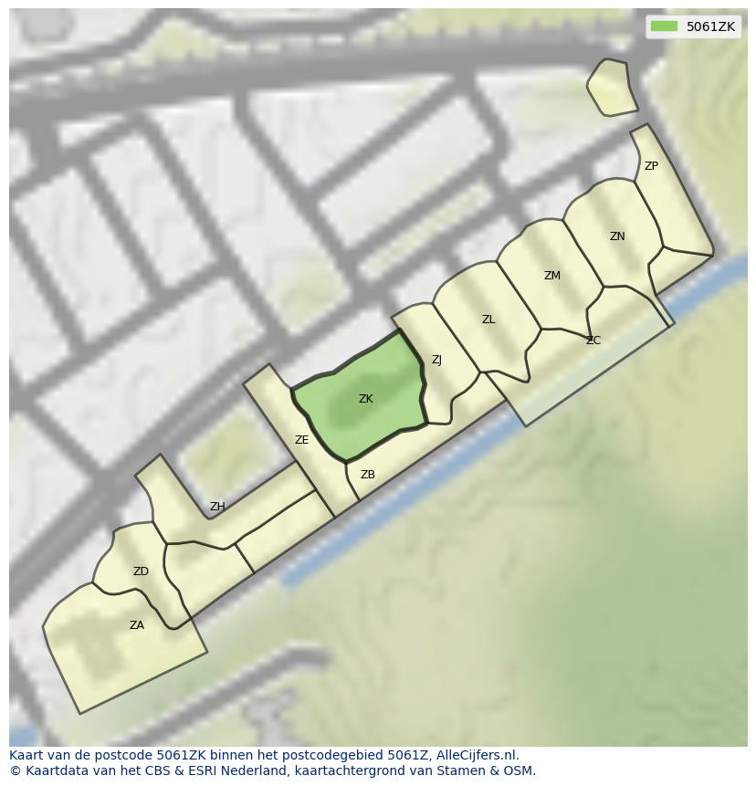 Afbeelding van het postcodegebied 5061 ZK op de kaart.