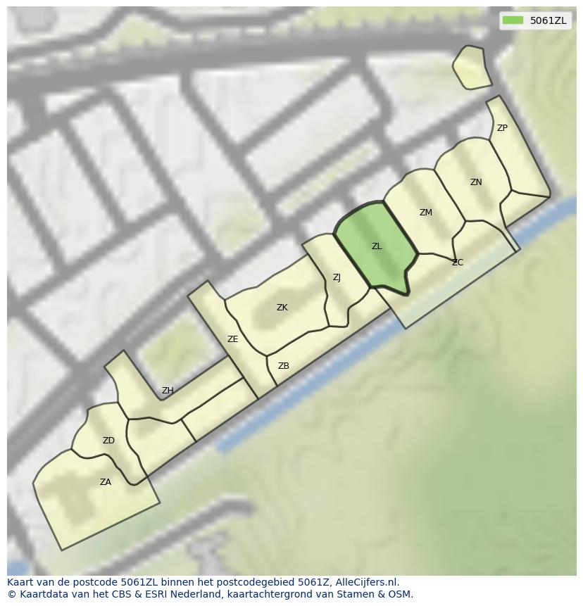 Afbeelding van het postcodegebied 5061 ZL op de kaart.