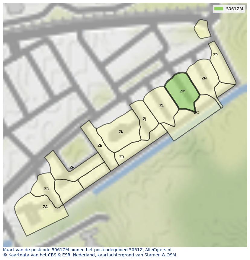 Afbeelding van het postcodegebied 5061 ZM op de kaart.