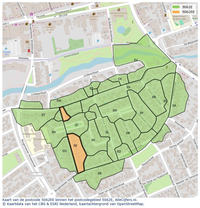 Afbeelding van het postcodegebied 5062 EE op de kaart.