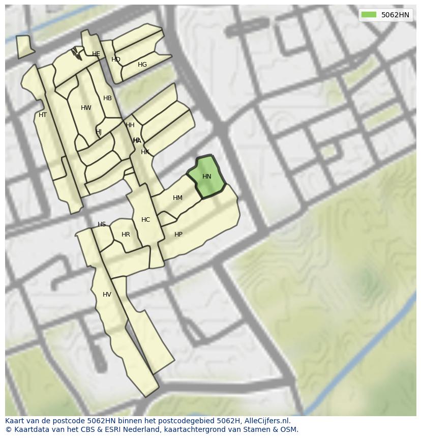 Afbeelding van het postcodegebied 5062 HN op de kaart.
