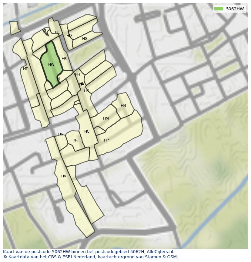 Afbeelding van het postcodegebied 5062 HW op de kaart.
