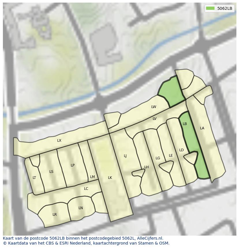 Afbeelding van het postcodegebied 5062 LB op de kaart.