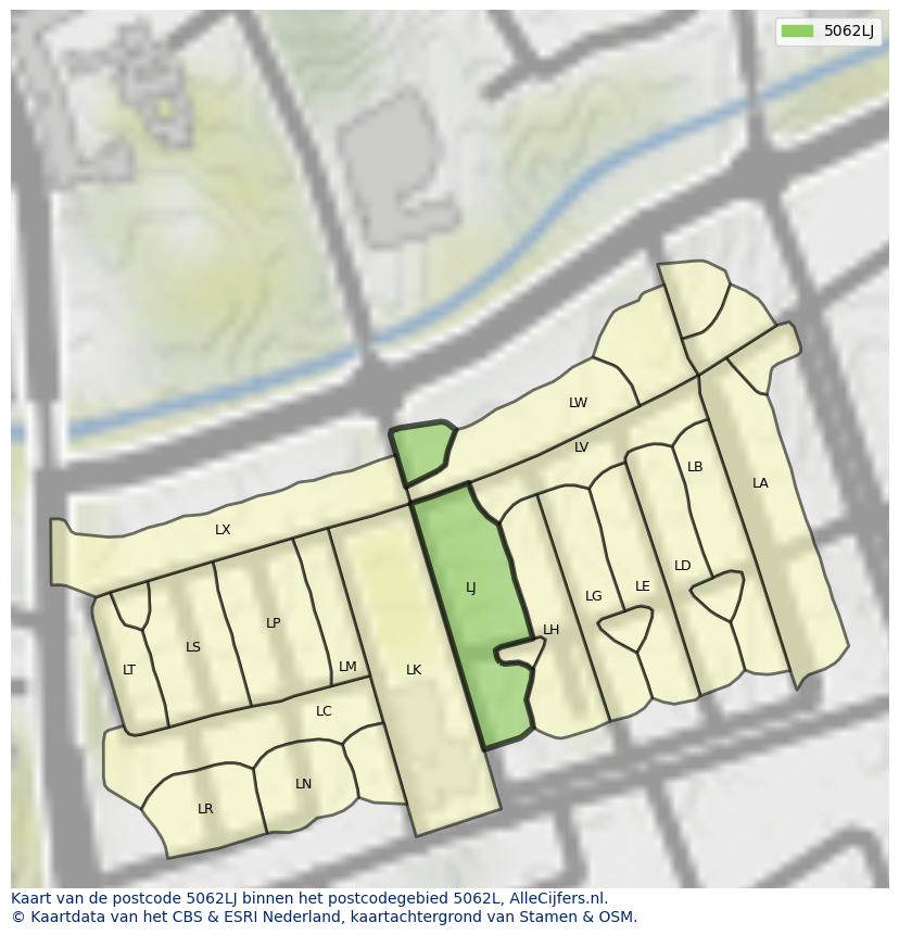 Afbeelding van het postcodegebied 5062 LJ op de kaart.