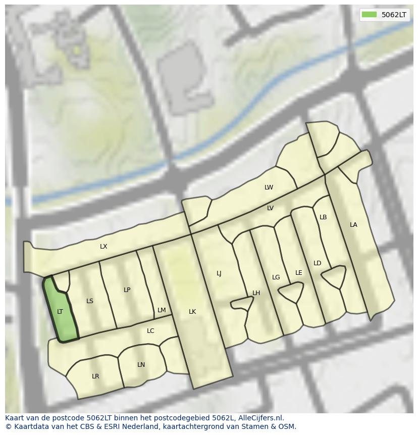 Afbeelding van het postcodegebied 5062 LT op de kaart.