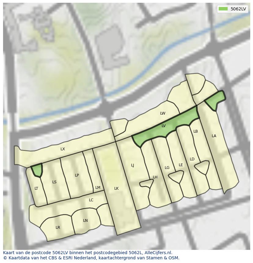 Afbeelding van het postcodegebied 5062 LV op de kaart.