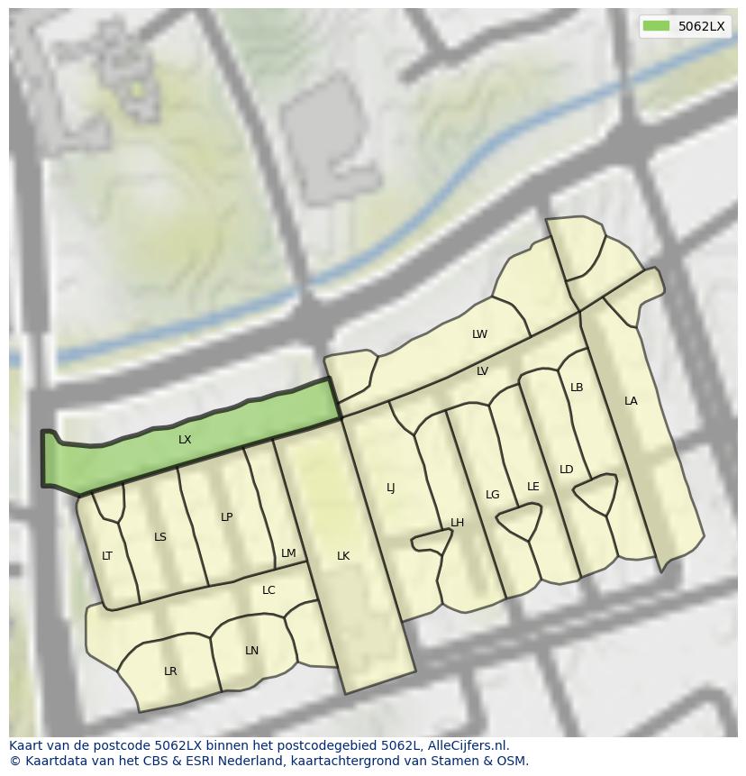 Afbeelding van het postcodegebied 5062 LX op de kaart.