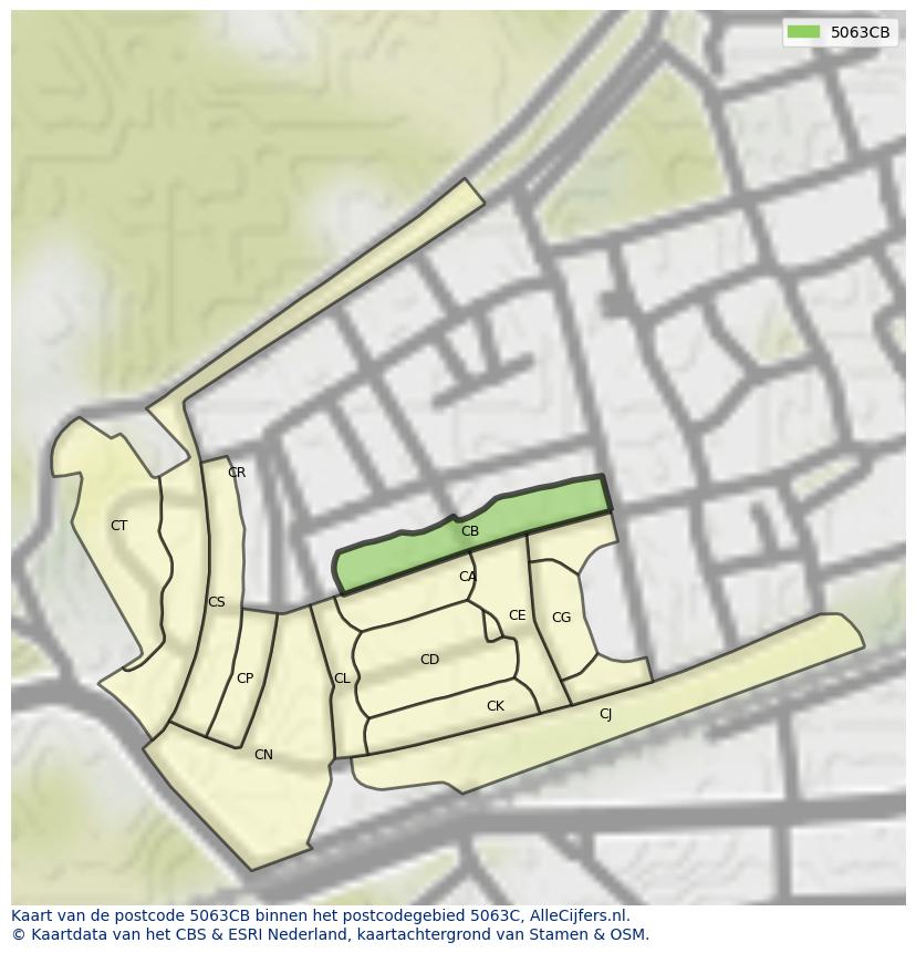 Afbeelding van het postcodegebied 5063 CB op de kaart.