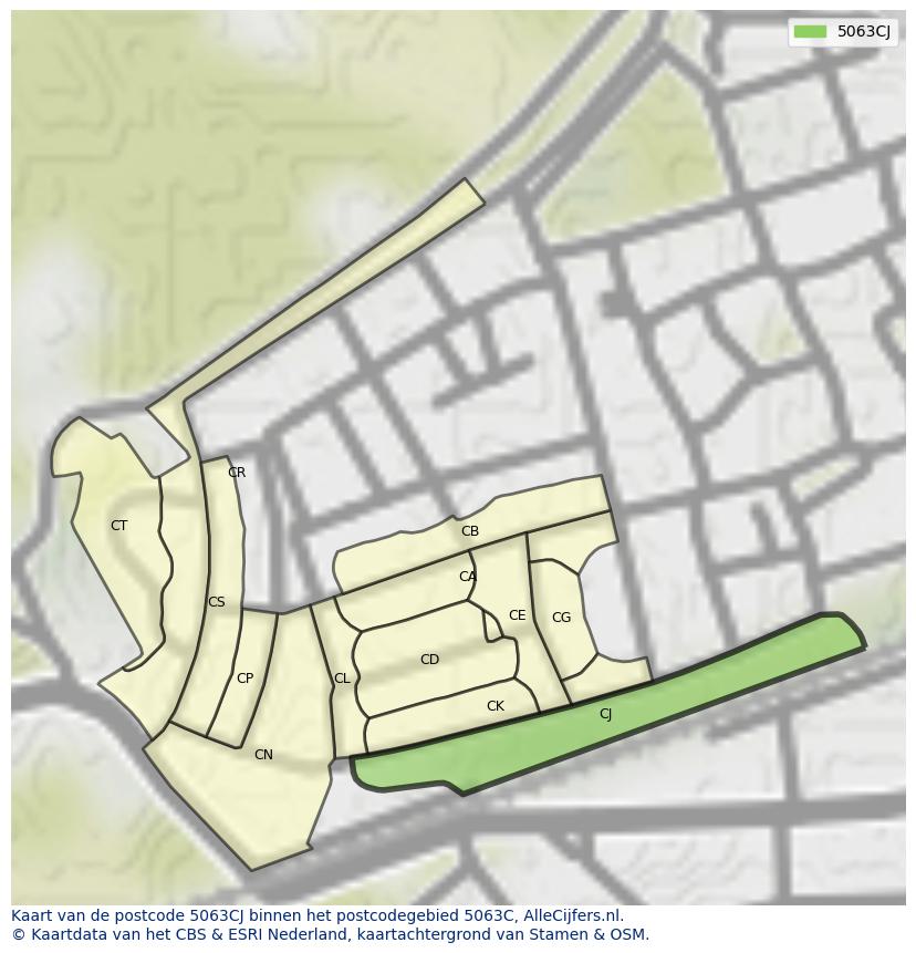 Afbeelding van het postcodegebied 5063 CJ op de kaart.