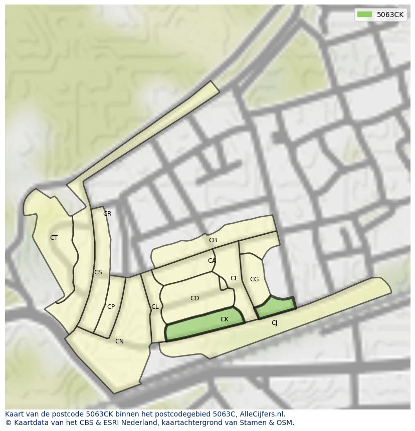 Afbeelding van het postcodegebied 5063 CK op de kaart.