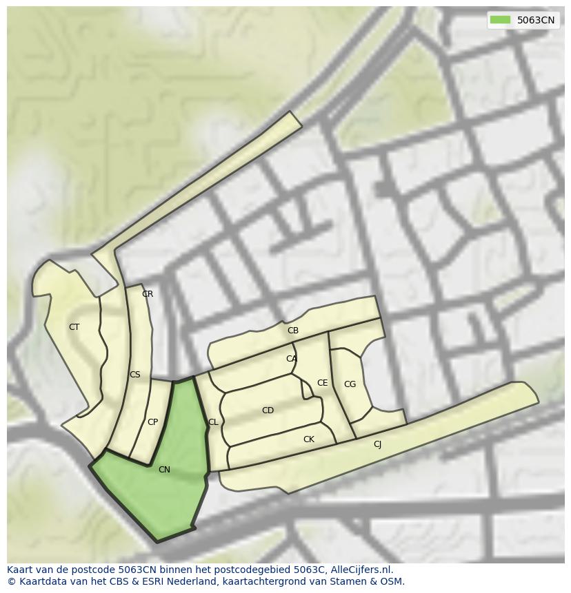 Afbeelding van het postcodegebied 5063 CN op de kaart.