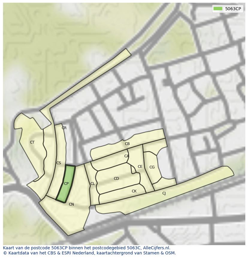 Afbeelding van het postcodegebied 5063 CP op de kaart.