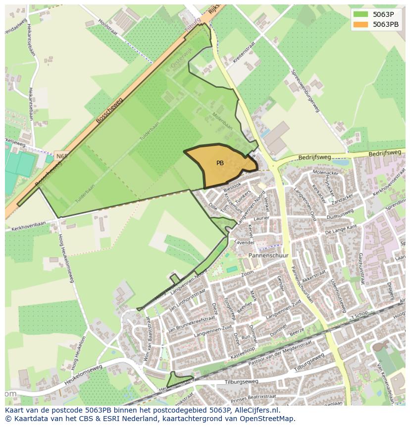 Afbeelding van het postcodegebied 5063 PB op de kaart.