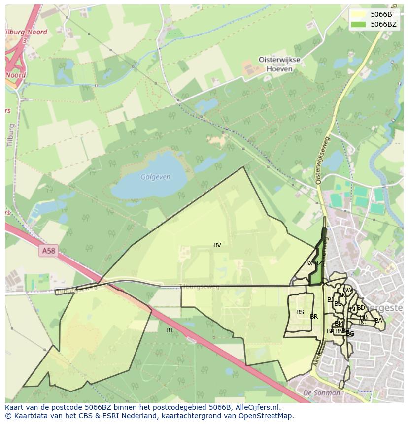 Afbeelding van het postcodegebied 5066 BZ op de kaart.