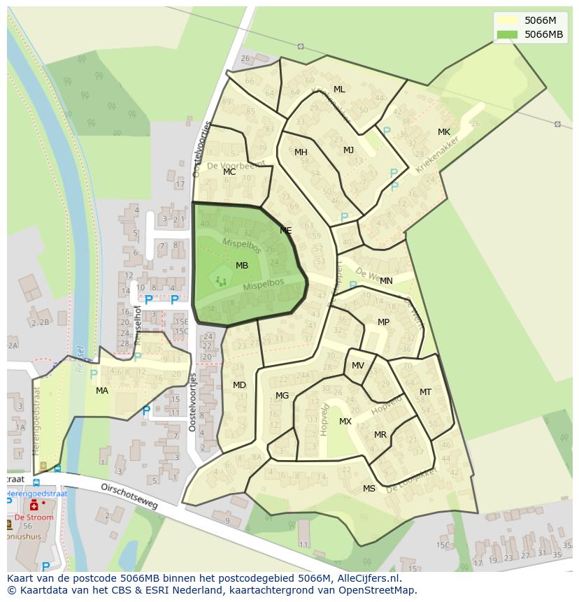 Afbeelding van het postcodegebied 5066 MB op de kaart.