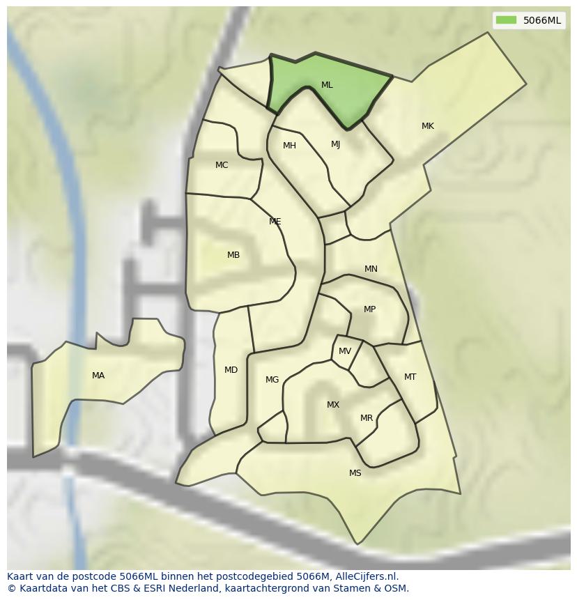 Afbeelding van het postcodegebied 5066 ML op de kaart.