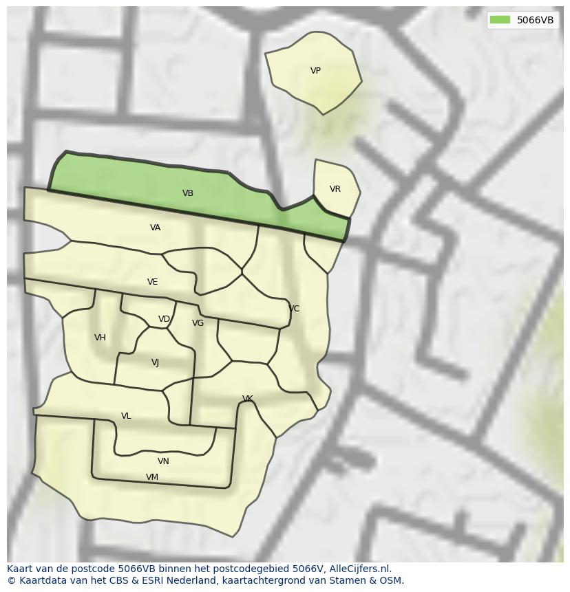 Afbeelding van het postcodegebied 5066 VB op de kaart.