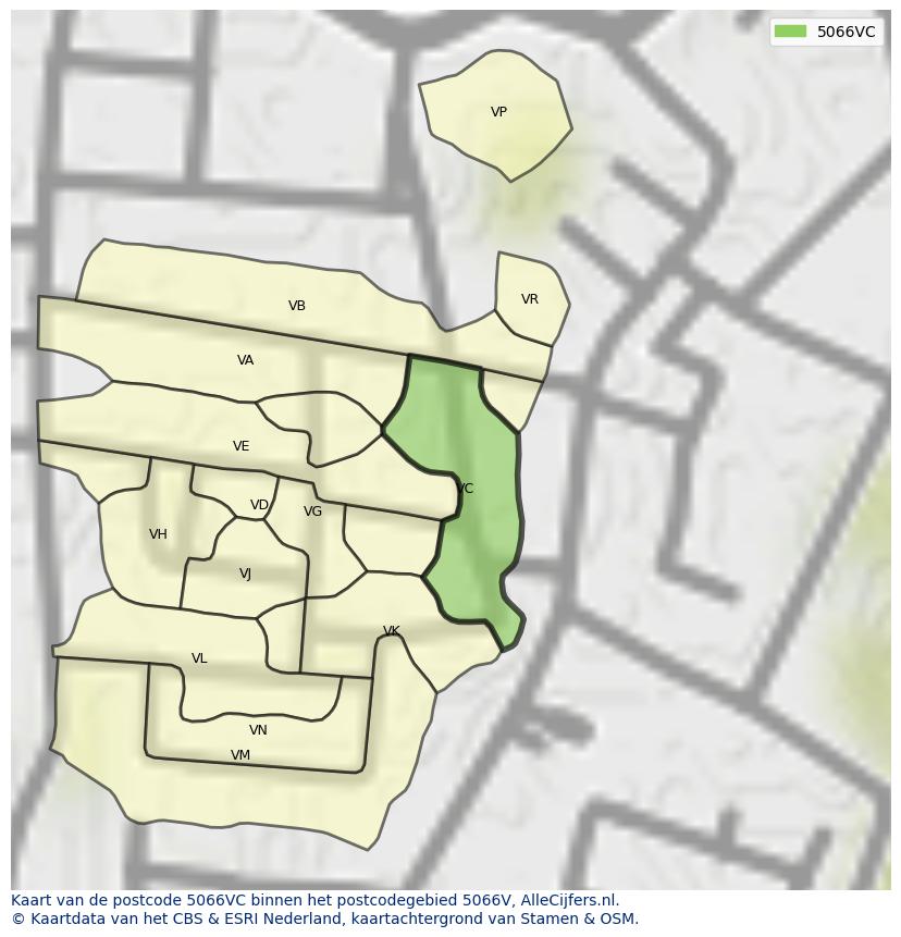 Afbeelding van het postcodegebied 5066 VC op de kaart.