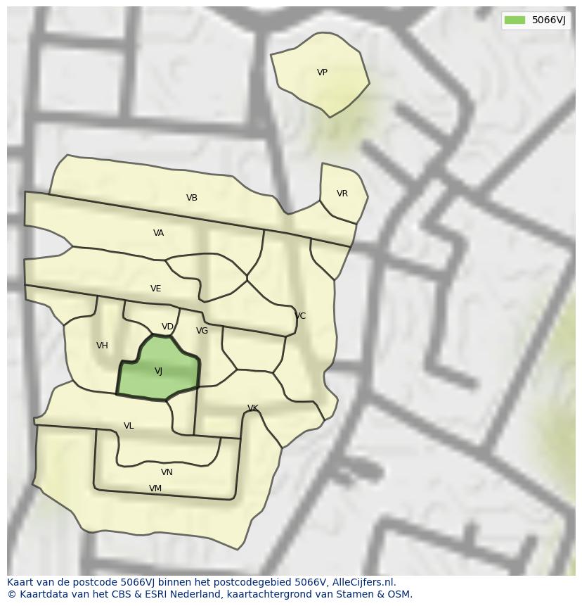Afbeelding van het postcodegebied 5066 VJ op de kaart.