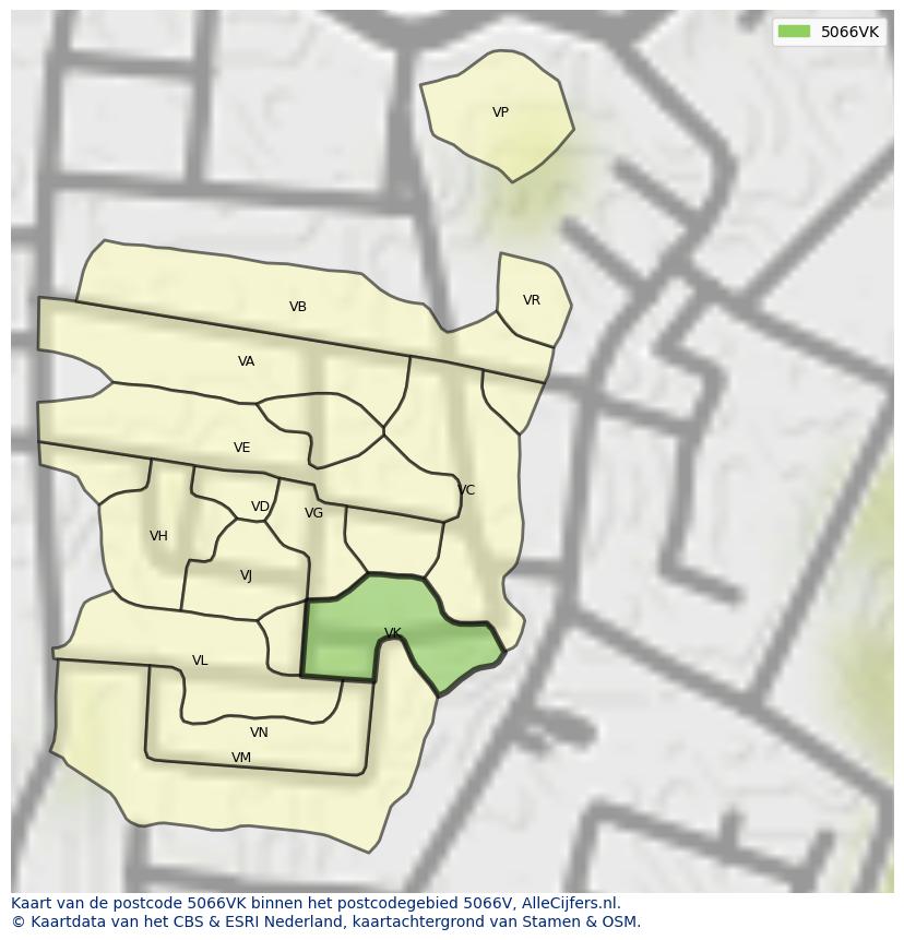 Afbeelding van het postcodegebied 5066 VK op de kaart.