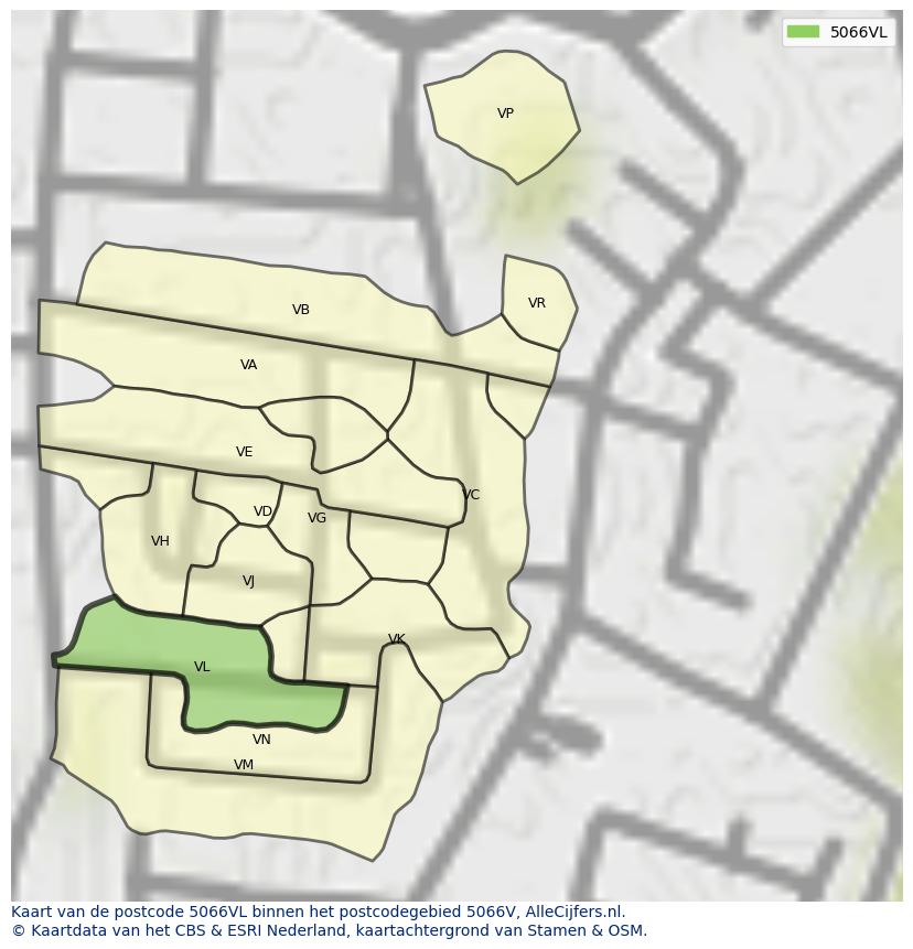 Afbeelding van het postcodegebied 5066 VL op de kaart.